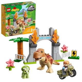 LEGO 10939 DUPLO Jurassic World Ausbruch des T-Rex und Triceratops, Dinosaurier Spielzeug Set für Kleinkinder ab 2 Jahren