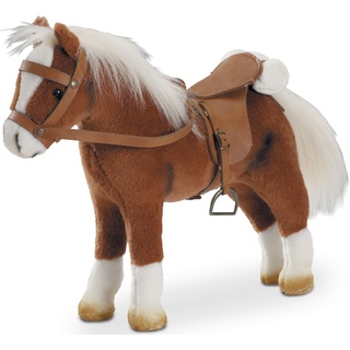 Götz 3401099 Springturniersieger Pferde-Puppe (Stockmaß 24 cm) - 28 cm hohes Plüschpferd für Stehpuppen - mit Sattel, Zaumzeug und Picknickdecke