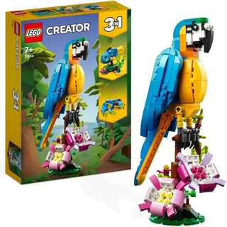 LEGO 31136 Creator 3in1 Exotischer Papagei, Frosch und Fisch Ostergeschenk Dschungel-Tier-Figuren Bauspielzeug, kreatives Osterdeko Spielzeug für ... - Beige