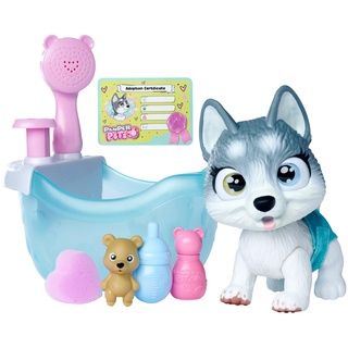Simba 105953560 - Pamper Petz Husky mit Badewanne, mit Pumpfunktion, Trinkflasche, Schaumflasche, Wasserspritze, 25cm Spielzeug Hund, ab 3 Jahren