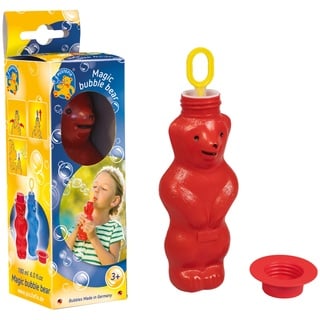 PUSTEFIX Zauberbär Rot I 180 ml Seifenblasenwasser I Bubbles Made in Germany I Seifenblasen Spielzeug für Kindergeburtstag, Hochzeit, Sommerparty & als Gastgeschenk I Spaß für Kinder & Erwachsene