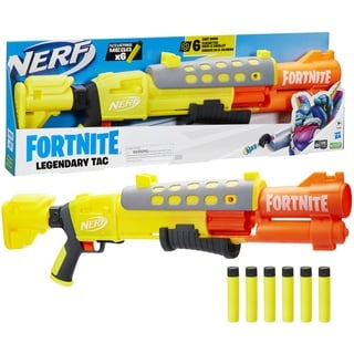 Nerf Fortnite Legendary TAC Dart Blaster, Gelb Glow Lap Design, 6 Dart Megatrommel und 6 Nerf Accustrike Mega-Darts, Pump Action F4168