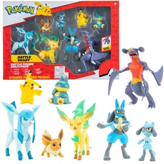 Pokemon Figuren Set 8 Pack – 5-11 cm Pokemon Figur – Garchomp, Pikachu, Eevee, Lucario, Riolu, Munchlax, Glaceon & Leafeon - Neue 2023 - Offiziell Pokemon Spielzeug