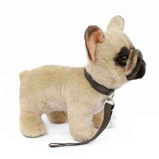 Kuscheltier französische Bulldogge mit Leine beige 26 cm