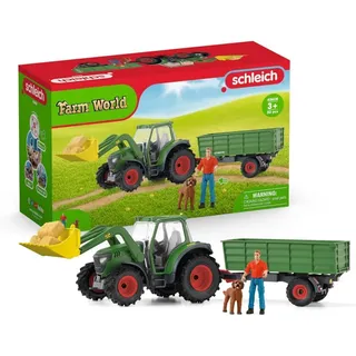 schleich 42608 Traktor mit Anhänger , ab 3 Jahren, FARM WORLD - Spielset, 50 Teile, Schwarz