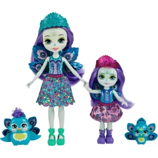 MATTEL HCF83 Enchantimals Patter Peacock und kleine Schwester 15 cm und 10 cm und 2 Tierfiguren