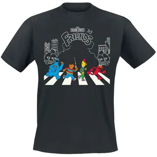 Sesamstraße T-Shirt - Ernie, Bert, Cookie Monster, Elmo - Come Together - S bis M - für Männer - Größe S - schwarz  - Lizenzierter Fanartikel - S