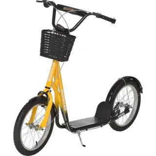 HOMCOM Kinder Roller, höhenverstellbar Tretroller mit großen Gummirädern, 2 Bremsen, Kinderscooter mit Korb, Becherhalter, für 5-12 Jahre  Aosom