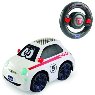 Chicco Fiat 500 Sport Ferngesteuertes Auto für Kinder, Funkgesteuertes Auto mit intuitivem Lenkrad, RC Auto mit Sounds und Hupe, Weiß - Kinderspielzeug 2-6 Jahre