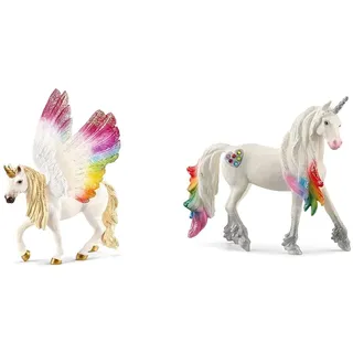 SCHLEICH 70576 Einhorn mit Flügeln, Regenbogen, Bayala, Mehrfarbig & 70725 Regenbogeneinhorn, Hengst, für Kinder ab 5-12 Jahren, BAYALA - Spielfigur