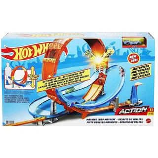 Mattel HCB00 - Hot Wheels - Looping-Action Spielset, Autorennbahn mit 1 Fahrzeug