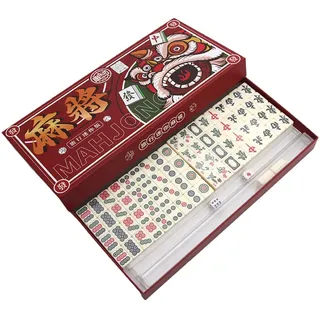 Aizuoni Mahjong Brettspiel, Mahjong Steine, Mahjong Spiel, Mahjong-Spiel, Traditionelle Version Spiel 144 Melamin-Mahjong-Fliesen, Familien-Freizeit-Spielzubehör Für Party-Spiele, Kompaktes