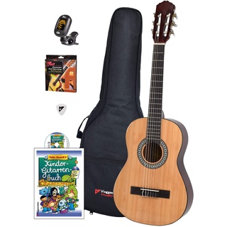 Voggy’s Kindergitarren-Set 1/2 - Gitarre für Kinder ab 6 Jahren im Komplettset mit Zubehör auch geeignet für Anfänger, natur