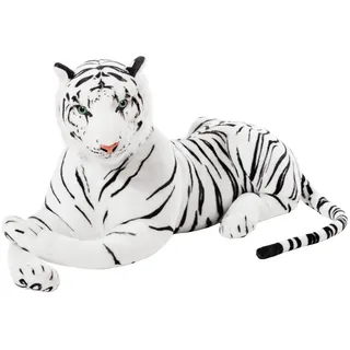 BRUBAKER XXL Tiger Kuscheltier Weiß 110 cm - liegend Stofftier Plüschtier