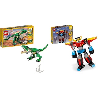 LEGO 31058 Creator Dinosaurier Spielzeug, 3in1 Modell mit T-Rex & 31124 Creator 3-in-1 Super-Mech Roboter Kinderspielzeug, Drachenfigur, Flugzeug, kreatives Spielzeug für Kinder ab 6 Jahre