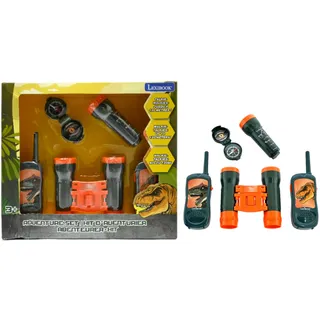 Lexibook, Dinosaurier, Abenteurer-Set für Kinder, Walkie-Talkies 120m, Fernglas, Kompass, Taschenlampe, Grau/orange, RPTW12DINO