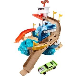 Hot Wheels BGK04 - City Color Shifters Hai-Attacke Spielset, Spielzeug Autorennbahn ab ab 4 Jahren