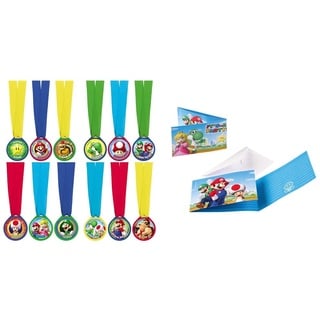 amscan Super Mario Party-Reihe, mehrfarbig, Einheitsgröße, 1 1/2“ & 9901543 - Einladungskarten Super Mario mit Umschlägen, 8 Stück, Größe 7,9 x 14,1 cm, Kindergeburtstag, Mottoparty
