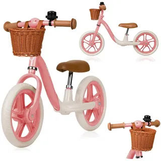 lionelo Laufrad ALEX PLUS Durchmesser 30,5 cm (12 Zoll) Zoll, inklusive Korb und Glocke/ideal zum Erlernen des Fahrradfahrens rosa
