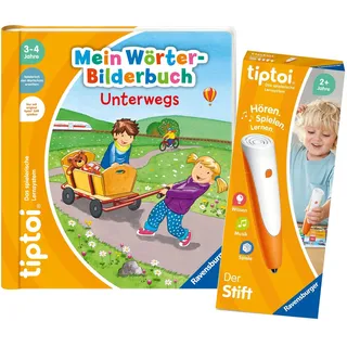 tiptoi Ravensburger Set: Mein Wörter-Bilderbuch. Unterwegs + 00801 Der Stift - mit Aufnahmefunktion