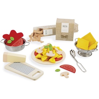 Janod - Pasta-Mix - Nudel-Set- Rollenspielzeug Küche und Essgeschirr - 58 Elemente aus Holz, Pappe und Filz - FSC-zertifiziert - Wasserfarbe - ab 3 Jahre, J06598