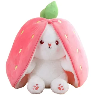 Champracer Hase Kuscheltier Plüschtiere Erdbeer Osterhase Plüsch Erdbeere Kaninchen Puppe Plüschtier transformierende Frucht Kaninchen Plüsch Ostergeschenke (25 cm,Erdbeer-Häschen)