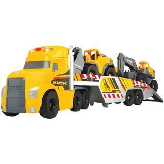 Dickie Toys Schwertransporter Mack Heavy Loader Truck mit 2 Volvo Baustellenfahrzeugen, gelb