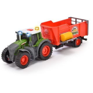 Dickie Toys - Fendt Traktor mit Anhänger (26 cm) Spielzeug für Kinder ab 3 Jahren mit Freilauf-Mechanik, Licht, Sound und weiteren Funktionen, inkl. Heuballen zum Spielen, 203734001ONL