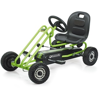 Hauck T90105 Lightning Go-Kart - Kinderfahrzeug, Reifen mit Gummiprofil, Handbremse für beide Hinterräder, 3-fach verstellbarer Schalensitz,grün