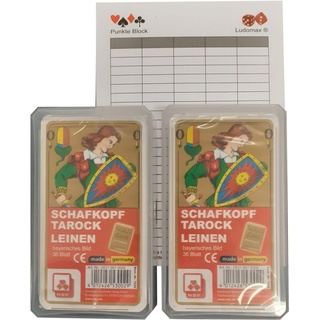 Doppelpack Schafkopf Tarock Leinen von Nürnberger Spielkarten, Bayerisches Bild, 36 Blatt mit Block