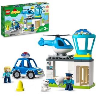 LEGO 10959 DUPLO Polizeistation mit Hubschrauber, Polizeiauto und Steine, Polizei-Spielzeug für Kleinkinder ab 2 Jahre, Lernspielzeug für Mädche...