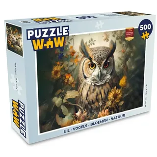 MuchoWow Puzzle Eule - Vögel - Blumen - Natur, 500 Puzzleteile, Foto-Puzzle, Bilderrätsel, Puzzlespiele, Spielzeug bunt