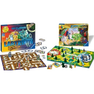 Ravensburger 26687 - Labyrinth Glow in The Dark - Familienklassiker mit Leuchtfarbe, Spiel für Kinder und Familien ab 7 Jahren - Gesellschaftspiel geeignet für 2-4 Spieler & 26424 - Sagaland