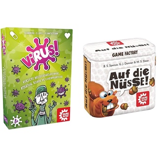 Game Factory Virus! Kartenspiel für 2 bis 6 Spieler & 646273 Auf die Nüsse, das knackige Würfelspiel, Mini-Spiel in handlicher Metalldose, Reisespiel, für Erwachsene und Kinder ab 8 Jahren