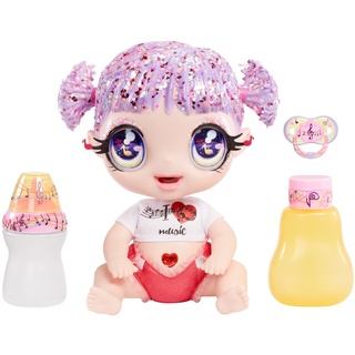 Glitter Babyz MGA Melody HIGHNOTE - Babypuppe mit 3 magischen Farbwechseln durch eiskaltes Wasser, Lavendel-Glitzer-Haar, Musik-Outfit, Windel, Flasche und Schnuller - Für Kinder ab 3 Jahren