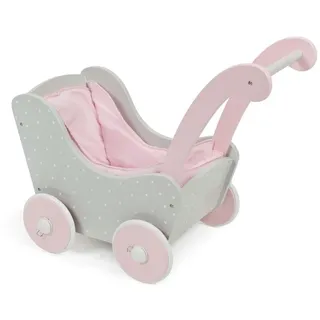 Holzpuppenwagen für Baby-Puppen bis 54 cm, Puppenwagen aus Holz, Schiebehöhe 43 cm, Puntos Grey