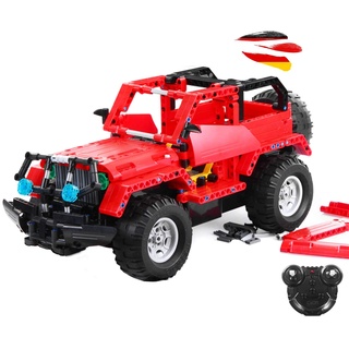 Bandu - RC ferngesteuertes Jeep aus Bausteinen mit 2.4GHz Fernsteuerung, Auto aus Klemmbausteinen, DIY Fahrzeug-Modell mit Akku und Ladekabel, Idee als Lern-Spielzeug für Kinder