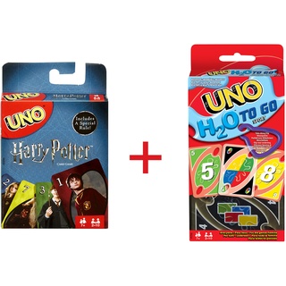 Mattel Games Bundle Pack - UNO H2O wasserfeste Karten (P1703) + Harry Potter Kartenspiel (FNC42) mit Sprechendem Hut und Hogwarts Figuren, für Kinder ab ab 7 Jahren