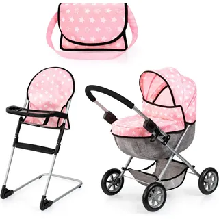 Bayer Puppenwagen Cosy Set, rosa, mit Puppenhochstuhl und Wickeltasche rosa