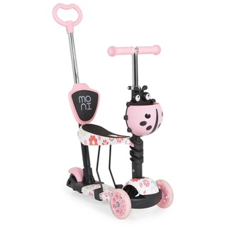 Moni Kinderroller Lollipop 3 in 1 Schiebestange, Sitz, PU-Vorderräder mit LED rosa
