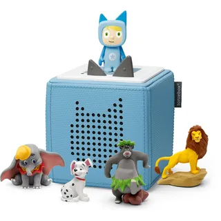 Toniebox Extrapack – Toniebox Starterset Blau mit Kreativtonie + 4 x Disney Tierische Helden Hörfiguren, Audioplayer für Hörbücher und Lieder, kabellose Musikbox mit Disney Hörspiel