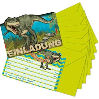 Mauder Verlag 16-teiliges Set: 8 Einladungskarten mit 8 Umschläge * Dinosaurier & T-REX * für Kindergeburtstag vom Lutz 26023 // Kinder Geburtstag Einladung Karten Dino