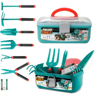 Toi-Toys 68201A - POWER TOOLS - Gartenwerkzeugset (7-teilig) im Werkzeugkoffer Garten Kinderspielzeug