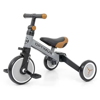 LeNoSa Laufrad 3in1 Dreirad Rutscher • Balance Bike Lauflernrad für Kinder 12M+, Stahlrahmen • klappbare Hinterradgabel grau