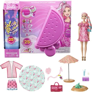 Barbie GTN19 - Color Reveal Foam Reveal Watermelon,Schaumspaß! Puppe & Tier, 25 Überraschungen: Seifenblasenlösung, Mode, Haarverlängerung, Zubehör, Armband, Geschenk für Kinder ab 3 Jahren