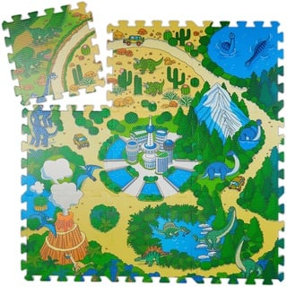 Relaxdays Puzzlematte Dinosaurier, 9-teilige Puzzlematte für Kinder, schadstofffrei, EVA Schaumstoff, 90 x 90 cm, bunt