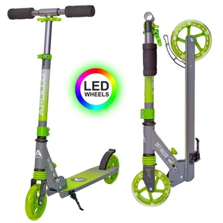 Apollo Skyracer City Roller mit LED Leuchträdern | 6 Jahre | Scooter mit Federung | Tretroller für Kinder und Teens | klappbar und höhenverstellbar - Grün