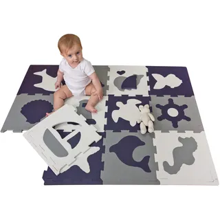 Stylische Puzzlematte Baby 1,2x0,9m Meereswelt – 12 Platten à 30x30cm – 20% dickere & weichere Spielmatte – schadstofffreie, geruchlose, Pflegeleichte Baby Krabbelmatte – plastikfreie Verpackung