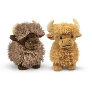 GIMSS Kuh Galloway Plüschtiere Hochlandkuh Kuscheltiere Plüsch Softtoy Beige und Braun 2 stück 25cm Highland Cow Plush Peluche