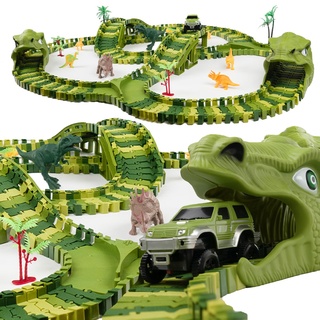 CELMAN Dinosaurier Rennbahn – Flexibles Rennbahnset für Kinder, Kreatives Dino Spielzeug mit viele Teilen und Geländewagen – Pädagogisches Konstruktionsspielzeug ab 3 4 5 6 7 8 Jahren (D-240)
